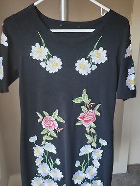 INC International Concepts Black Floral Embroidered Mini Dress